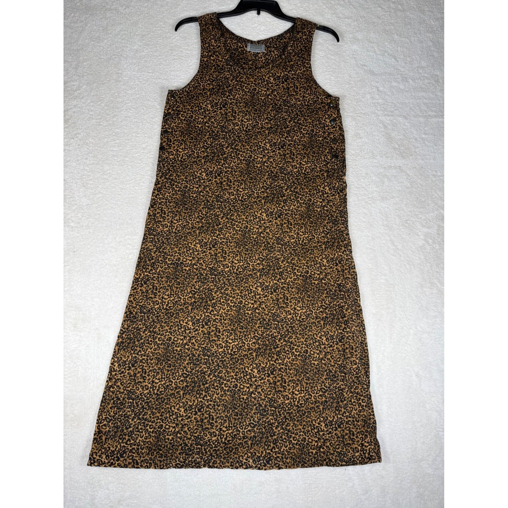 Jane Ashley Leopard Print Maxi Dress Womens Brown Black Good Side Button Vintage